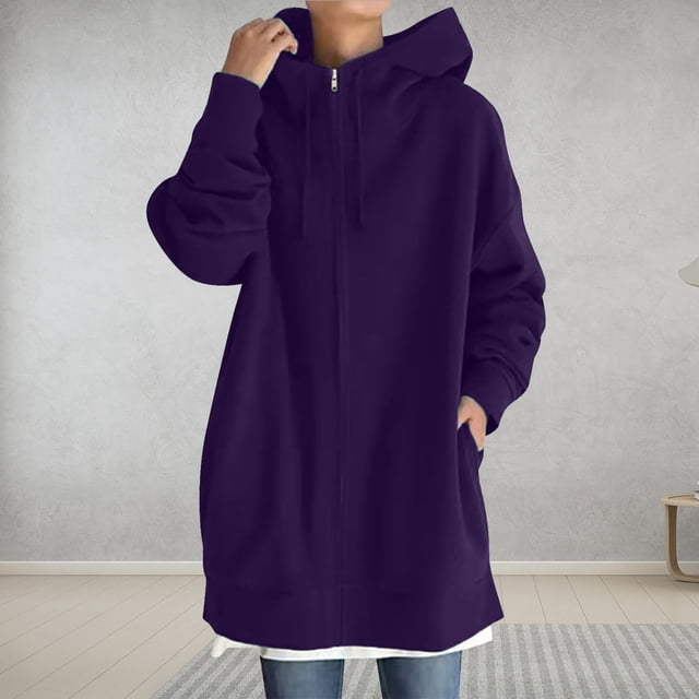 cllios Chandails à Capuche pour Femmes Vestes de Survêtement à Fermeture Éclair Col Ras du Cou Grande Taille Manches Longues Manteau Uni Coupe Classique Veste à Capuche