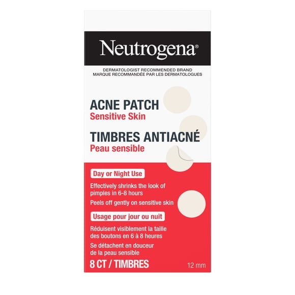 Neutrogena Acne Patches for Sensitive Skin, Hydrocolloid Blemish Patches Shrink the Look of Pimples & Zits Overnight, Gentle, Non-Medicated Facial Patches, 8 Count