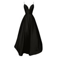 thumbnail image 2 of HKEJIAOI Liquidation des Ventes Robe Femme Mode Femme Couleur Unie Aguichant Col en V Bretelles Sans Manches Robe de Soirée Noir, 2 of 4