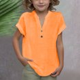 thumbnail image 2 of DecSea Linen Shirts for Kids 2025 Summer Button Down V Neck Short Sleeve Tops Casual Solid Blouses, 2 of 9