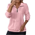 thumbnail image 1 of Timegard Hauts pour Femmes Col en V à Revers Fermeture Éclair Manches Longues Tunique Décontractée Confortable Texture Chandail, 1 of 6
