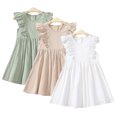 thumbnail image 1 of KYAIGUO Robes en Coton et Lin à Volants pour Bébés Filles Été Sans Manches Robe Décontractée Robe d'Été Couleur Unie Lin Coton pour 2-6 Ans, 1 of 9