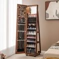 thumbnail image 4 of Gymax Jewelry Organizer with Lockable Cabinet, Mirror and LED Lights, Brown, 4 of 10