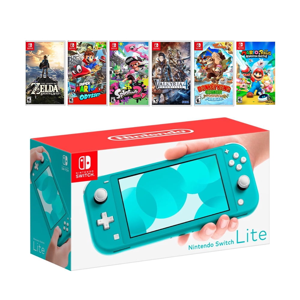 New Nintendo Switch Lite Turquoise Console Bundle with 6 Games