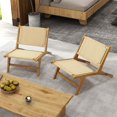 thumbnail image 3 of Costway Teak Wooden Chair with Braided Rope Seat & Backrest Mid Century Modern Accent Chair, 3 of 7