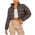 thumbnail image 1 of hoksml Women's Cropped Puffer Jacket with Drawstring Hem, Stand Collar Boxy Zip Front Casual Streetwear Short Jacket, 1 of 5
