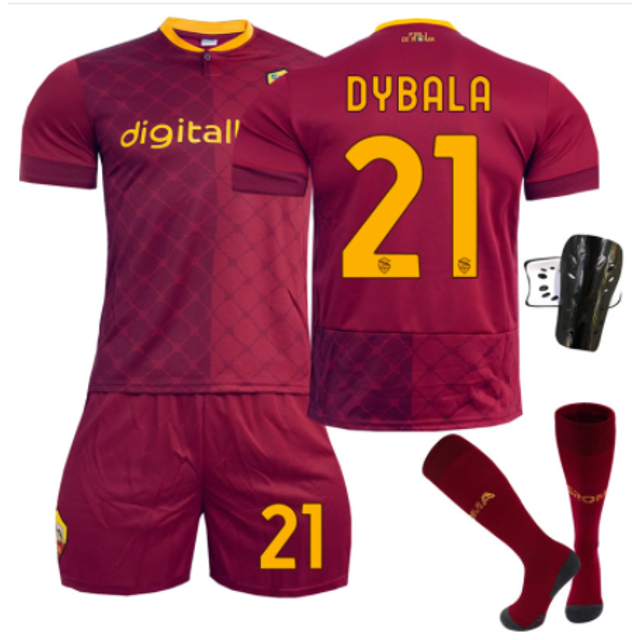 Ensemble de Maillot de Soccer Domicile de l'Équipe de Rome 2023 pour Hommes et Femmes DYBALA 21# Mode Enfant Manches Courtes Adulte sport Course Uniforme de Soccer avec Chaussettes pour Garçons et Filles