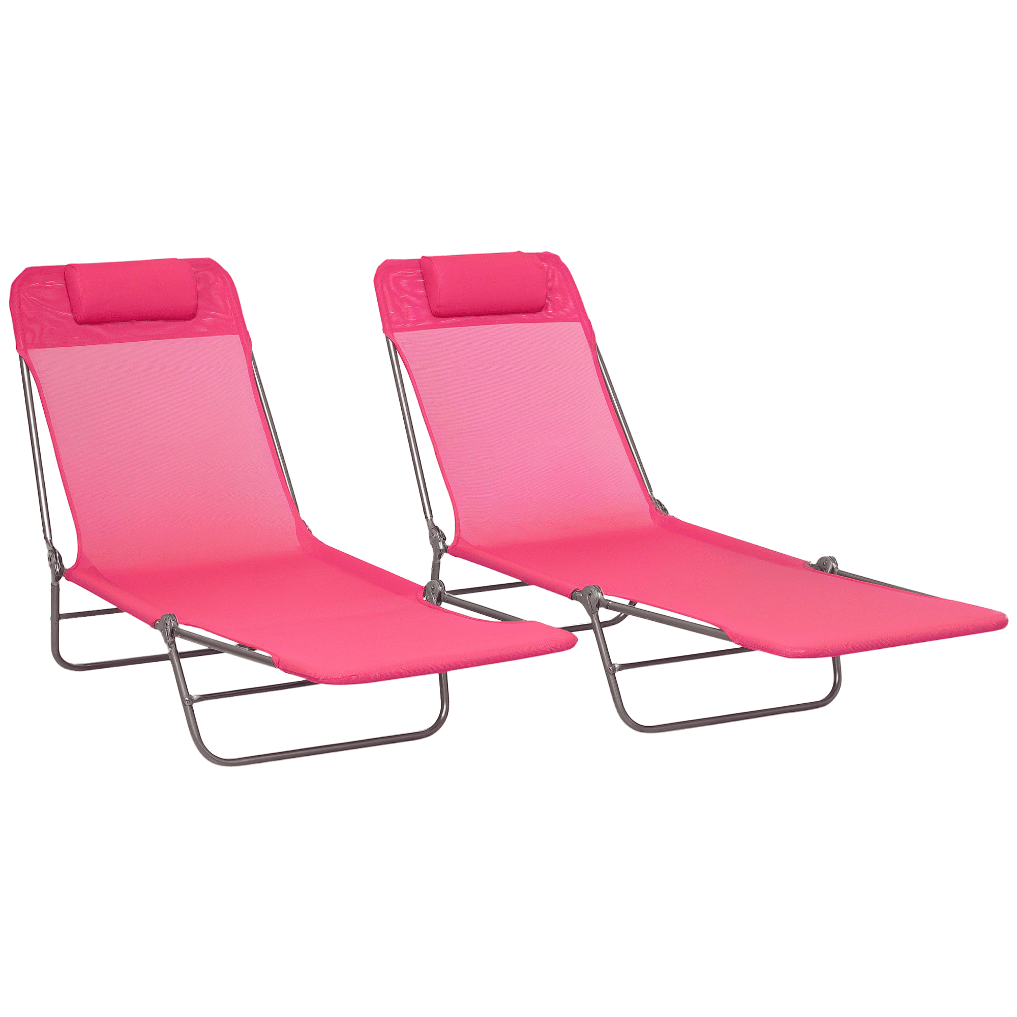 Outsunny Chaise Longue Pliante 2 Pcs, Chaises Inclinables pour Bronzage au Soleil, Rose
