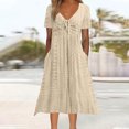 thumbnail image 1 of Ovzne Robes pour Femmes 2025 Robe pour Femme Robe Décontractée et Tendance pour Femme Couleur Unie à Manches Courtes Col en V Taille à Nouer Robe avec Poches Robe de Vacances à Manches Courtes Liquidation, 1 of 7