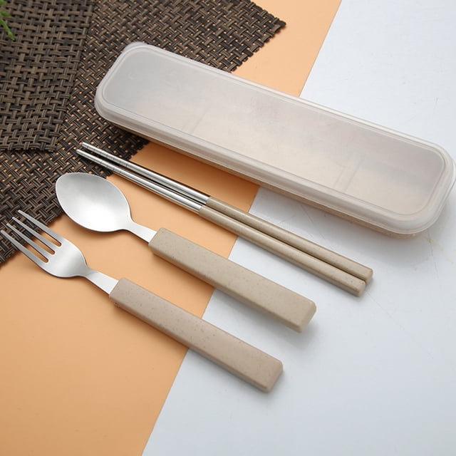 RKSTN Kitchen Utensils 3pcs/set Spoon Fork Chopsticks Stainless Steel Travel Cutlery Tableware Box Kitchen Utensils