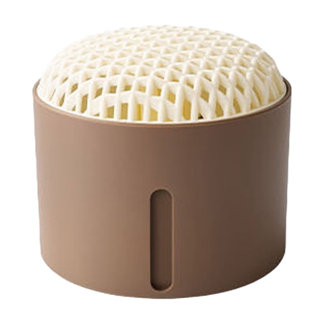 Moistures Proof Dehumidifier Box Portable and Reusable Absorbs Moistures and Dries Dehumidifier, designed with a cylindrical coffee-colored plastic body and a textured upper layer for efficient moisture absorption. Compact size of 10.5x9.5x10.5cm, ideal for improving air quality in small spaces like closets or bathrooms.