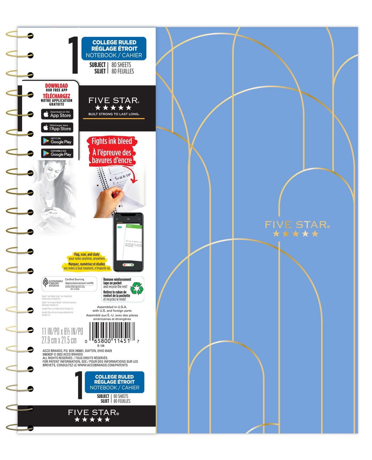 Five Star® Align Notebook 1 sub, 80 ct, Blue