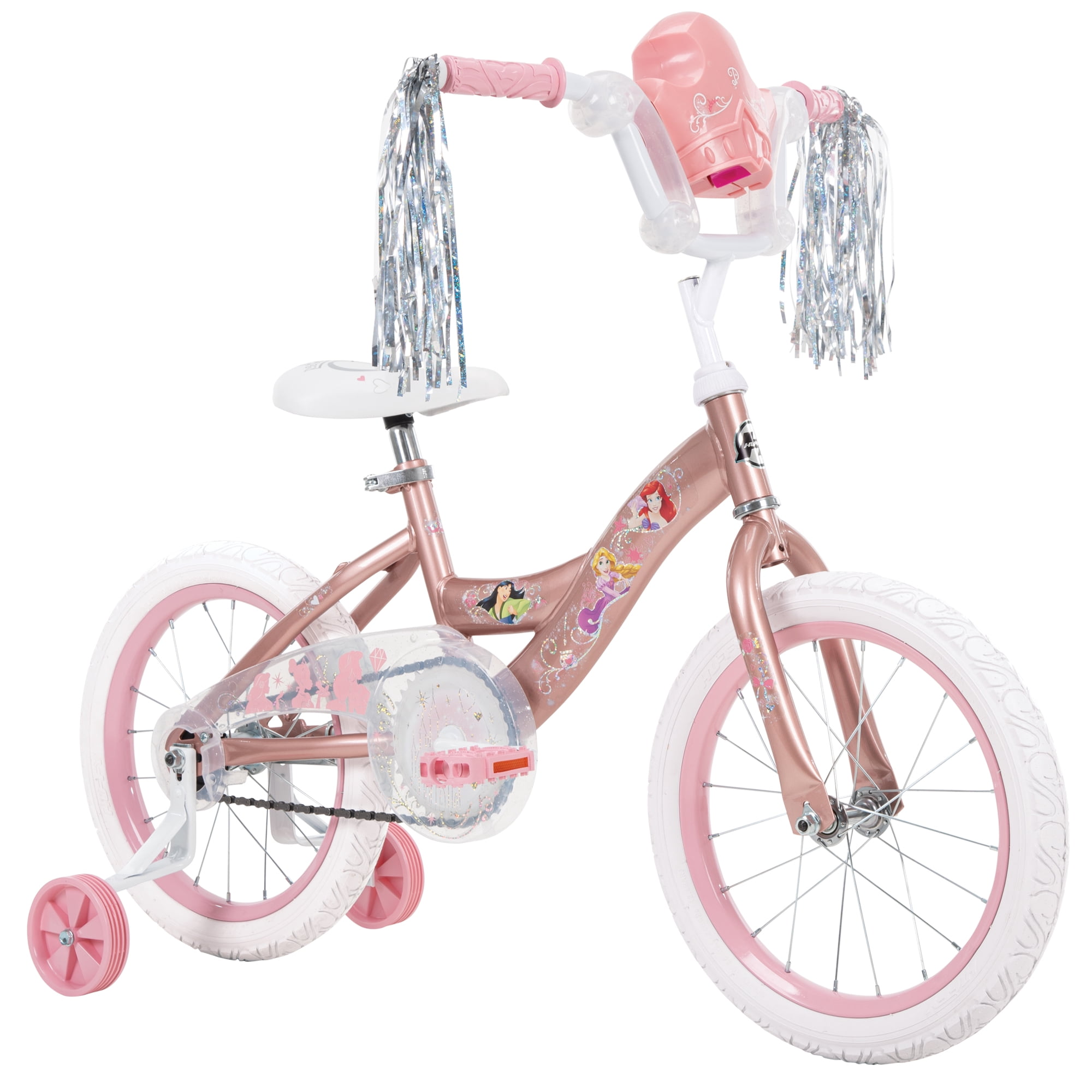 Huffy 16-inch Disney Princess Bike for Girls with Training Wheels, Rose Gold
