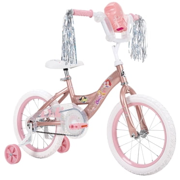 Huffy 16-inch Disney Princess Bike for Girls with Training Wheels, Rose Gold