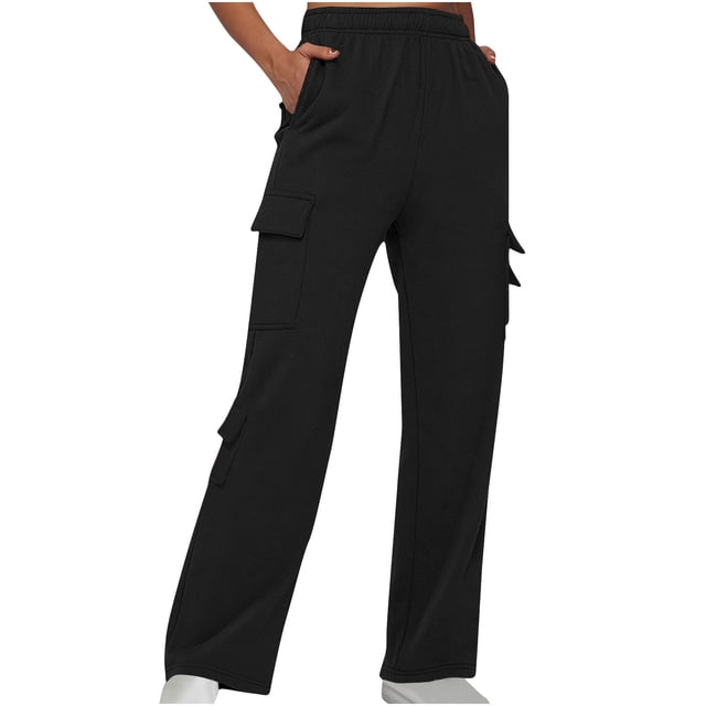 Timegard Womens Sweatpants Cargo Pants Elastic Waist Straight Leg Fall Casual Loose Workout Trousers