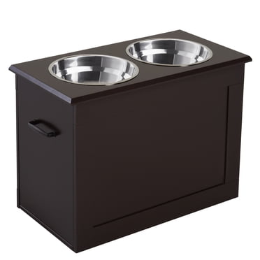 PawHut Elevated Dog Bowls, Pet Feeder for Large Dogs with Storage, Coffee