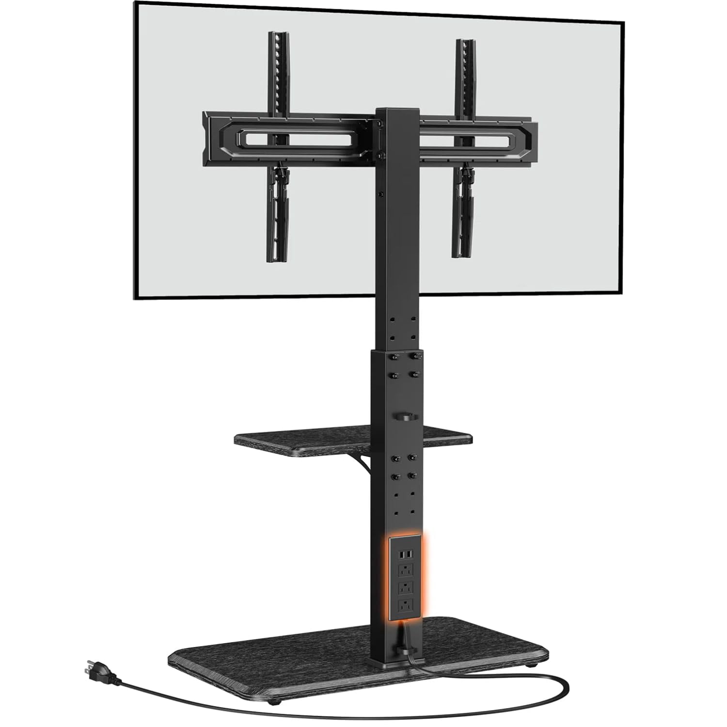Perlegear Floor TV Stand with Power Outlet, Universal TV Stand for 32-75 inch TVs up to 110 lbs, Height Adjustable Standing TV Mo