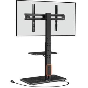 Perlegear Floor TV Stand with Power Outlet, Universal TV Stand for 32-75 inch TVs up to 110 lbs, Height Adjustable Standing TV Mo