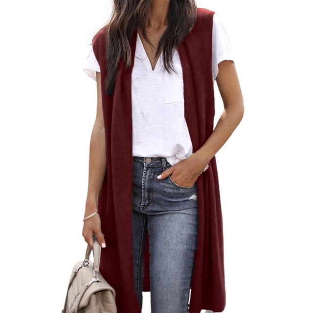 Cardigan Kimono Léger Sans Manches à devant Ouvert avec Poches pour Femme, Décontracté