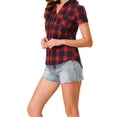 thumbnail image 4 of INSPIRE CHIC Chemises à Carreaux pour Femmes Col en Pointe Chemisiers Boutonnés TG Bleu Foncé Rouge, 4 of 6