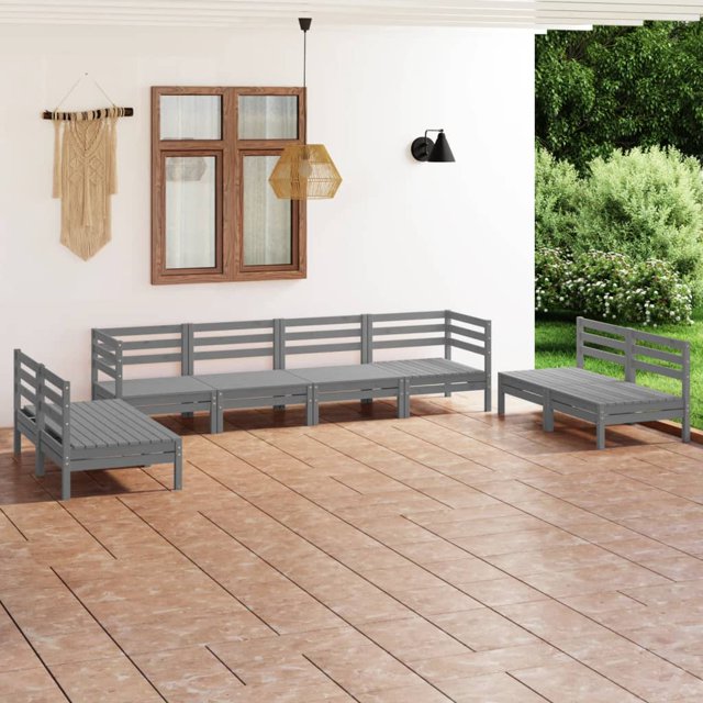 vidaXL Ensemble de Salon de Jardin 8 Pcs Gris Pin Massif