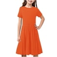 thumbnail image 2 of NJDVHB Robe d'Été pour Tout-Petit, Robe de Plage pour Fille, Robe de Fête pour Filles, Robe Décontractée à Manches Courtes Imprimée Unie pour Enfants, Robe Évasée, Orange, 140, 2 of 5