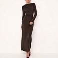 thumbnail image 2 of RXMEKW Asymmetrical Neck Maxi Dress for Women Long Sleeve Ruched-Waist Slim Fit Solid Color, 2 of 9