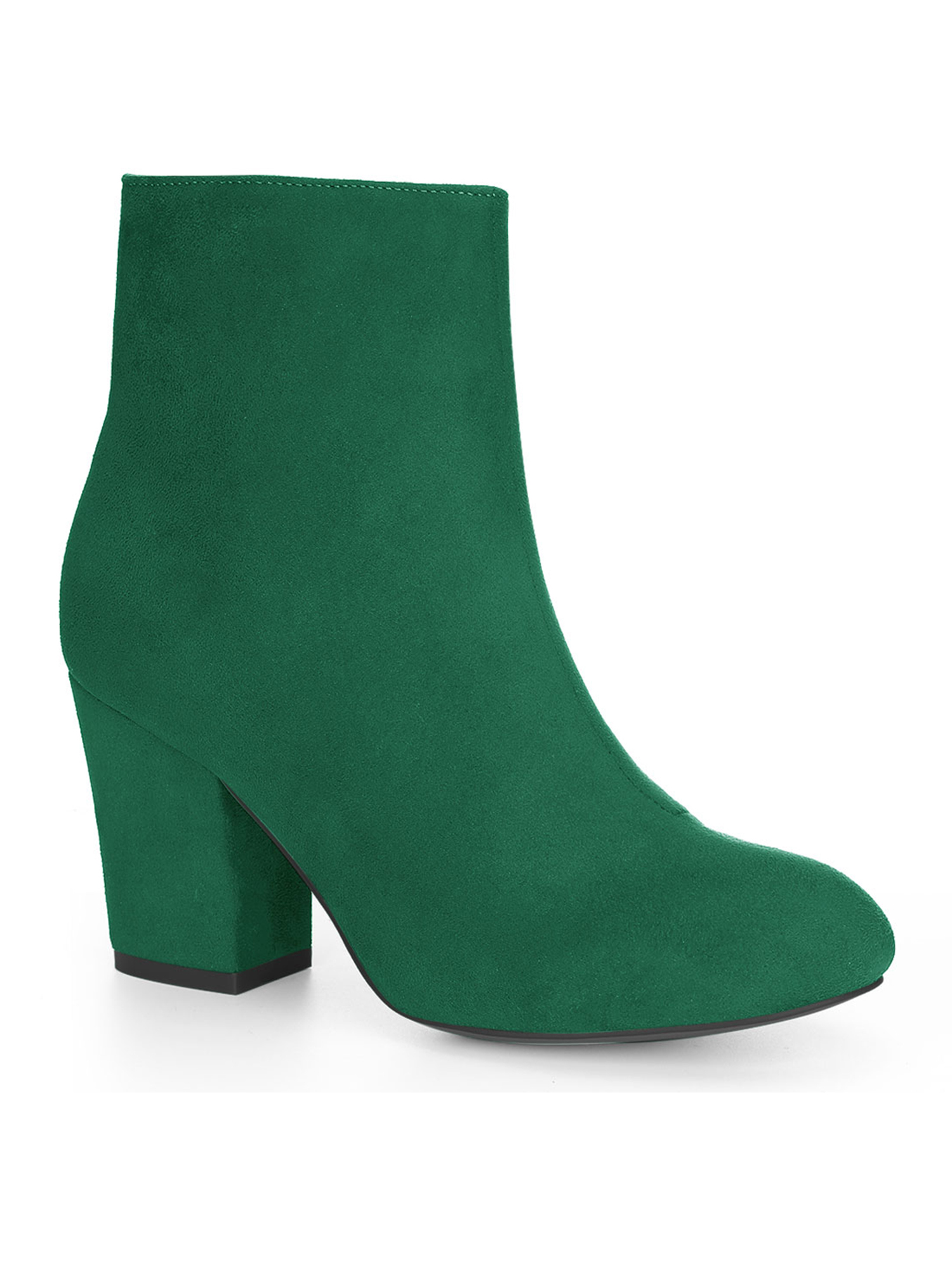 BLISSFUL STEP Women's Side Zipper Round Toe Block Heel Ankle Boots Emerald Green 10