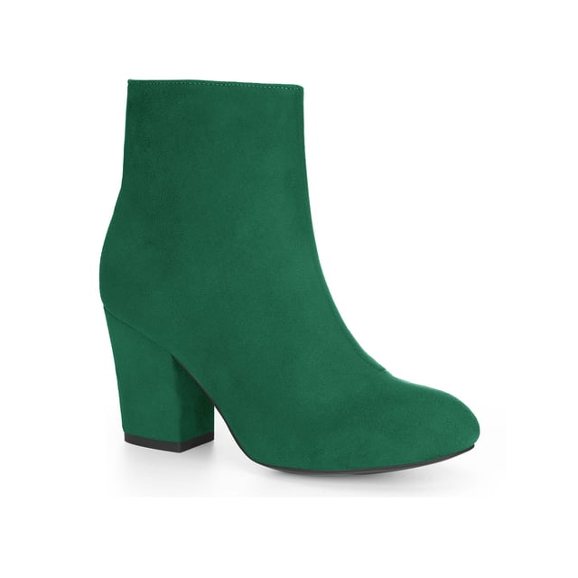 BLISSFUL STEP Bottines à Talon Bloc à Bout Rond pour Femmes avec Fermeture Éclair Latérale Vert Émeraude 10