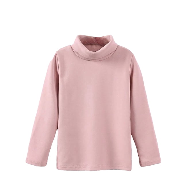 MIASHUI Kids Tops Children's Turtleneck Long Sleeved Warm T Shirts Solid Color Pullover,Pink,11-12 Years