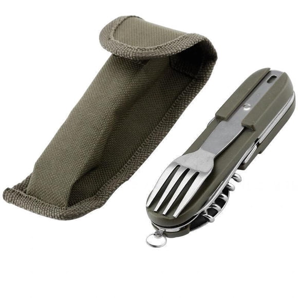 Ensemble de Couverts de Camping 8 en 1, Couverts de Camping Pliants et Portatifs Vaisselle en Acier Inoxydable Couverts Ensemble d'Ustensiles de Voyage en Plein Air avec Sac de Magasin pour Voyage Camping Pique-Nique