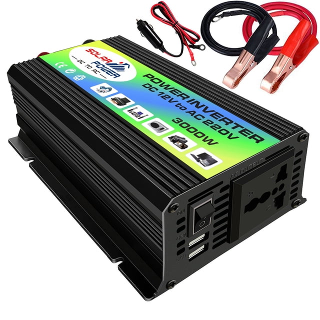 Mistaha Peaks Power 3000W Modified Sine Inverter High Frequency Power Inverter DC to AC Converter Car Power Inverter with 2.1A Dual USB Port Battery Clips