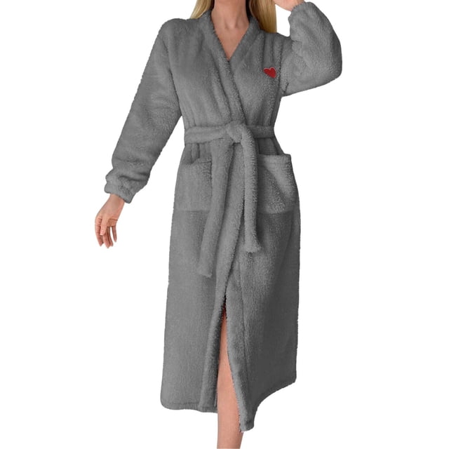 Ihph7 Fluffy Robe Plush Robes for Women Long Robes for Women Long Sleeve Robes for Women Full Length Robe Housecoats for Women Soft Robes for Women Spa Robe for Women Gray XL