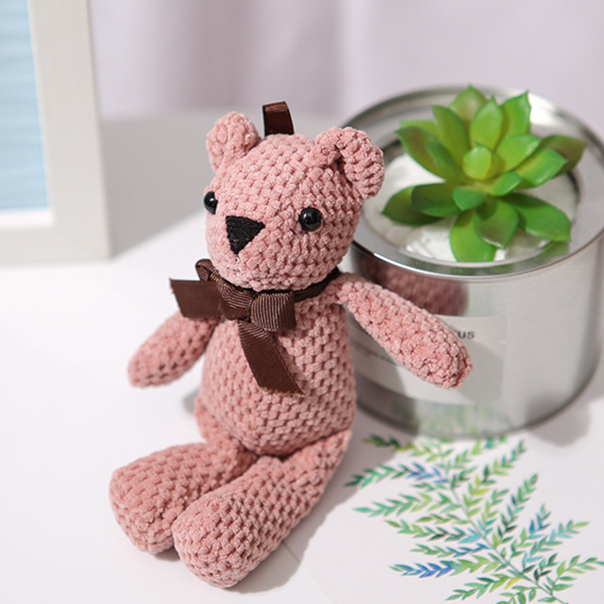 Pluokvzr Stuffed Bear Toy,Soft Lovely Bear Plush Toy With Bow Decorative Home Desktop Ornament For Birthday Gift Party Wedding