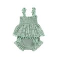 thumbnail image 2 of Gupgi Baby Girls Solid Color Cutout Pleated Tank Tops Ruffle Shorts 3 6 12 18 Months 2Pcs Summer Set, 2 of 8