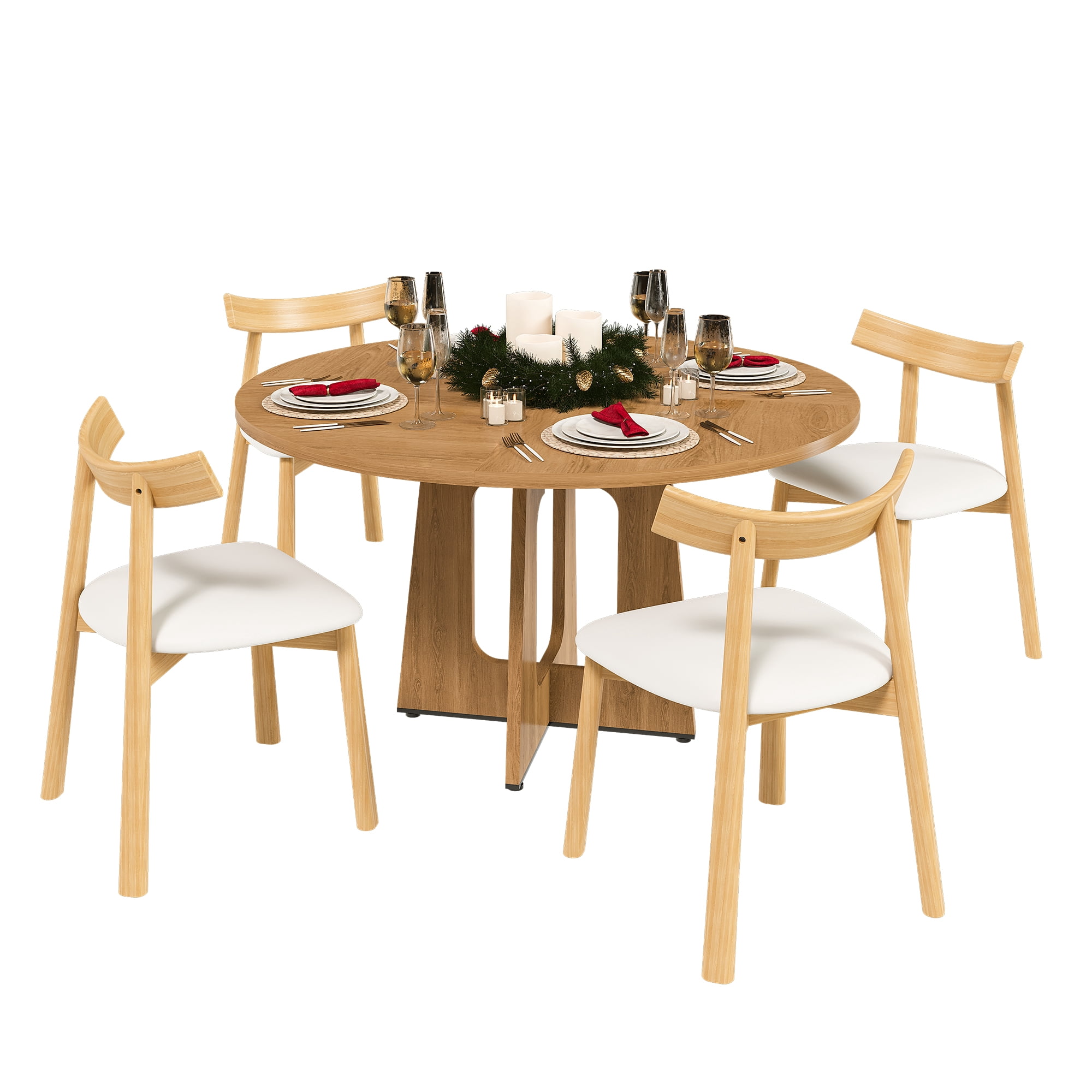 Noble House 47" Round Dining Table for 4,Farmhouse MDF Circle Table with Wood Grain Finish,Oak
