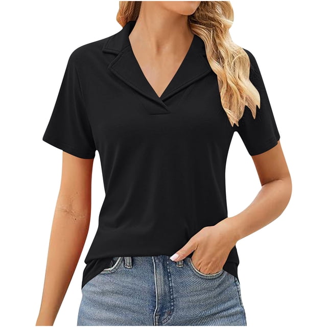 Vente Liquidation de Hauts pour Femmes! Polos pour Femmes Col à Revers Col en V Manches Courtes Blouse Chic Décontractée Tunique Hauts Été Liquidation
