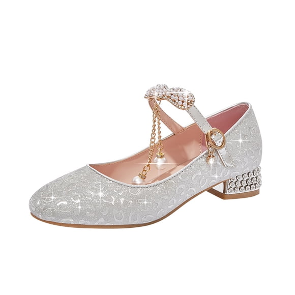 FhsagQ Shoes Girls Slippers Brown Girls Dance Shoes Gold Silver Sequins Princess Shoes Closed Toe Low Heel Fine Glitter Shoes Wedding Party Kids Shoes Slippers Size 1 Silver 36