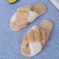 thumbnail image 4 of Coofit Cross Band Slippers Plush: Non-skid Fluffy Slippers Open Toe Slippers for Women, 4 of 10