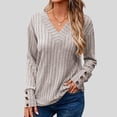 thumbnail image 2 of MeetoTime Pull Tunique à Manches Longues Côtelé Col en V pour Femmes Automne Décontracté Couleur Unie Extensible, 2 of 7