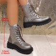 thumbnail image 3 of Pandaie Rhinestone Combat Boots Women Military Motorcycle Riding Booties Platform Lace up Chunky Heel Ankle Boots Grey 9.5, 3 of 8
