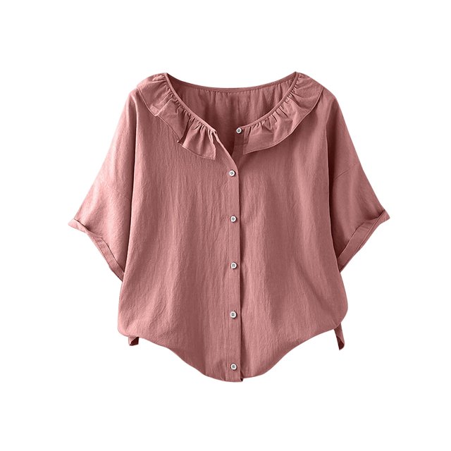 Blouses pour Femmes Décontractées à Col Rond Boutonnées T-Shirt Basique Confortable Détente Tendance Léger Été Vacances Chemise Douce 2025