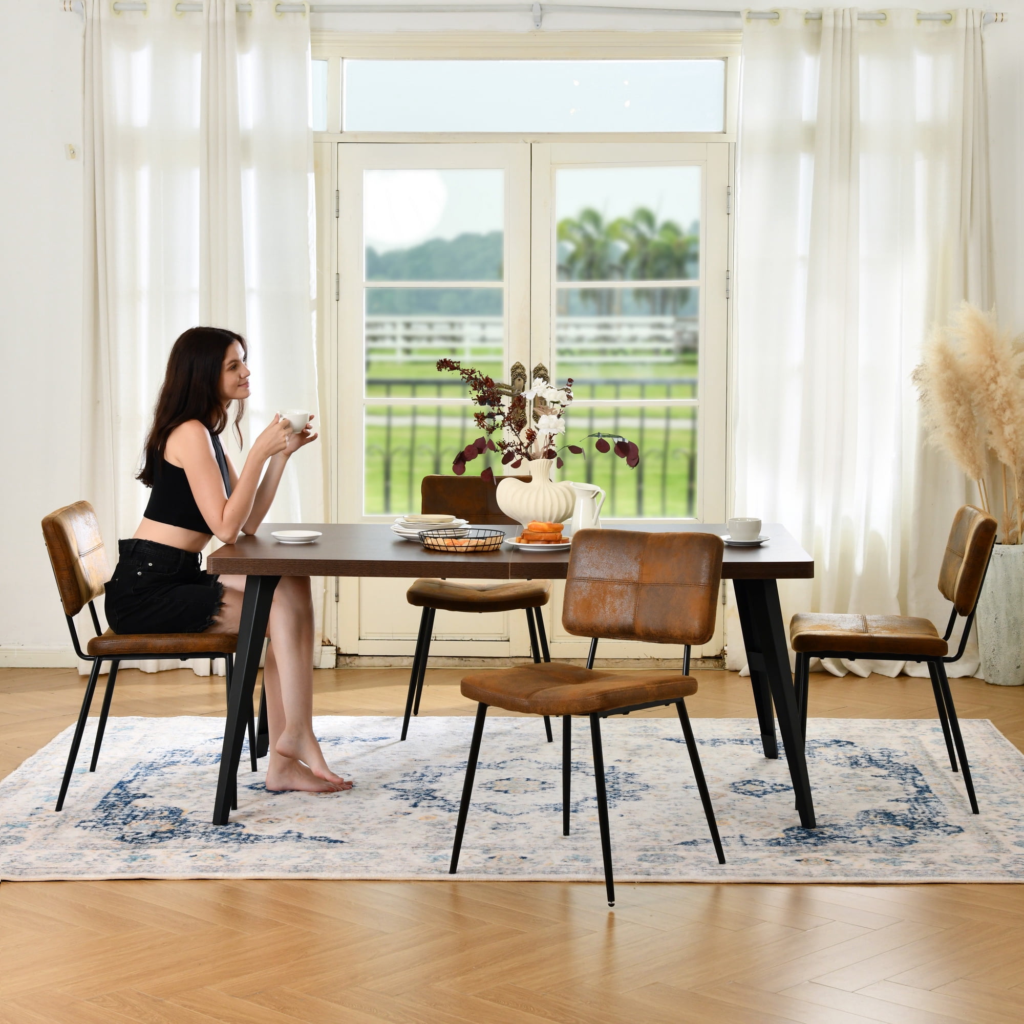 Table de salle à manger Homy Casa avec plateau de 160 cm x 80 cm d'épaisseur, pieds plats en métal, 6 couverts, pieds ajustables