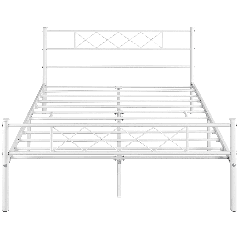 FullFurnique Cadre de Lit Plateforme en Métal Simple avec Tête et Pied de Lit, Double, Blanc