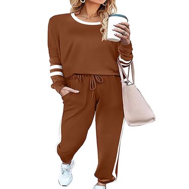 Sweatsuits 2pcs Sets Womens Jogger Set Casual 2 Piece Outfit Striped Sweatshirts Long Pants Tracksuits