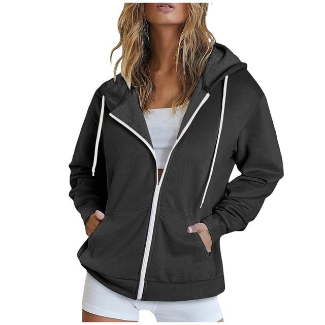 Timegard Zip up Hoodies for Women Long Sleeve Sweatshirt Fall Winter Solid Color Comfy Jacket with Pockets