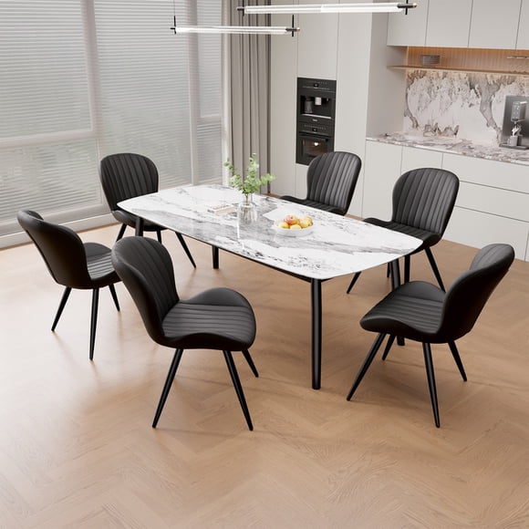 Hawsaiy Upholstered Dining Chairs Set of 6, Modern Kitchen Chairs with Backrest and Metal Legs, 19" Seat Height, Black