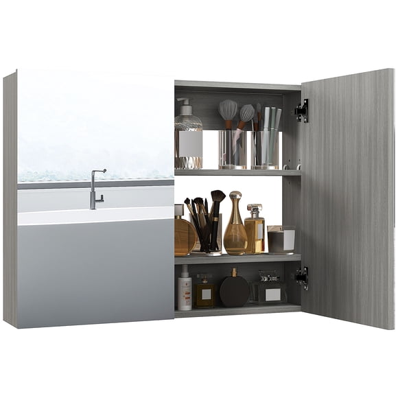 HOMCOM Wall Mount Medicine Cabinet with Mirror Adjustable Shelf 2 Doors