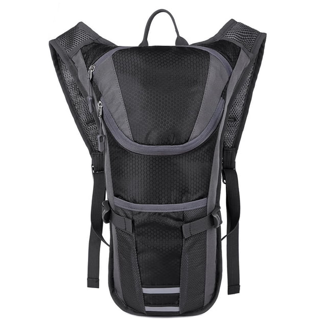 Hydration Backpack Nylon Hiking Backpack Outdoor Water Bladder Backpack for Cycling Biking Running in black color. Lightweight hydration pack with a built-in water bladder compartment, breathable mesh back panel for ventilation, and compact design to minimize wind resistance. Ideal for hiking, running, mountaineering, and outdoor activities.