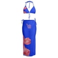 thumbnail image 4 of Maillot de Bain 2 Pcs pour Femme à Fleurs, Bikini Triangle à Ficelles à Dos Nu avec Jupe Moulante de Plage, par-Dessus, 4 of 5